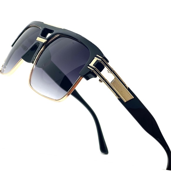 Rectangular Gangster Black Shades Mens‎ Designer Sunglasses Cholo Party Shades - Picture 3 of 9